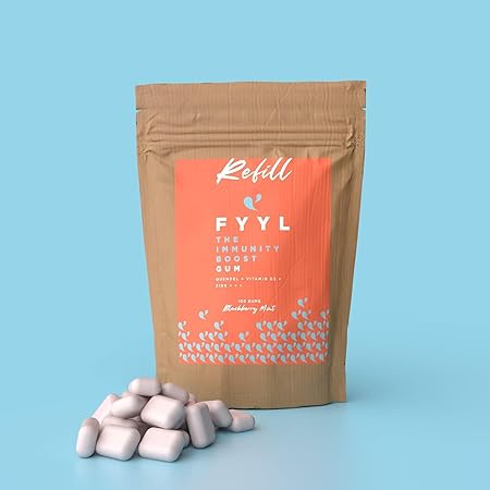 FYYL GUM | Plastikfreies Multivitamin Kaugummi für das Immunsystem - Neuheit - Brombeere-Minze - Plastik- & Zuckerfrei - Quendel, Zink + Sechs Vitamine - 100 Stück